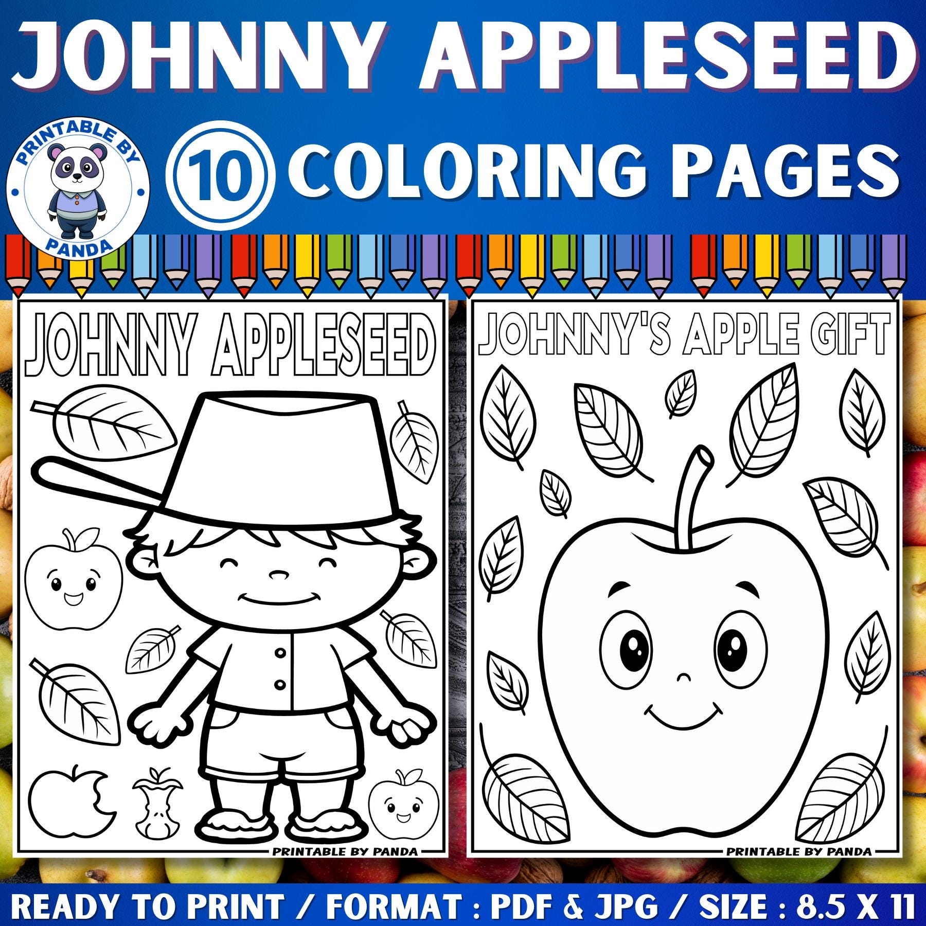 Johnny Appleseed Coloring Pages Kids Printable Activities PDF JPG Etsy