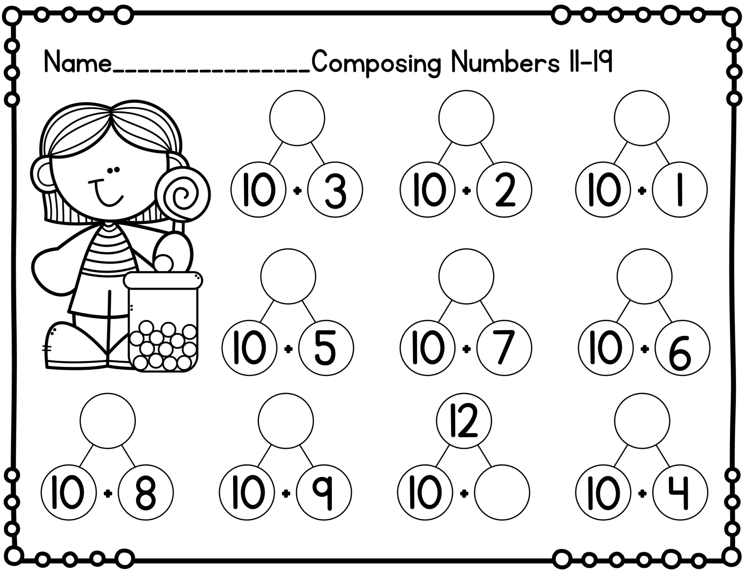 K 1 Teen Numbers Compose And Decompose W Number Bonds Worksheets Classful