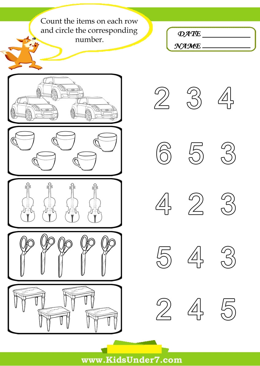 Kids Under 7 Preschool Counting Printables