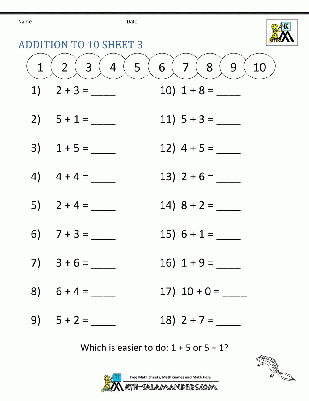 Kindergarten Addition And Subtraction Worksheets