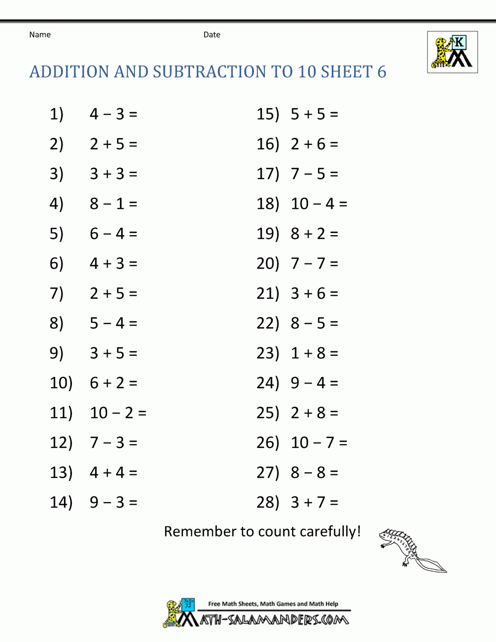 Kindergarten Addition And Subtraction Worksheets Kindergarten Addition And Subtraction Worksheets