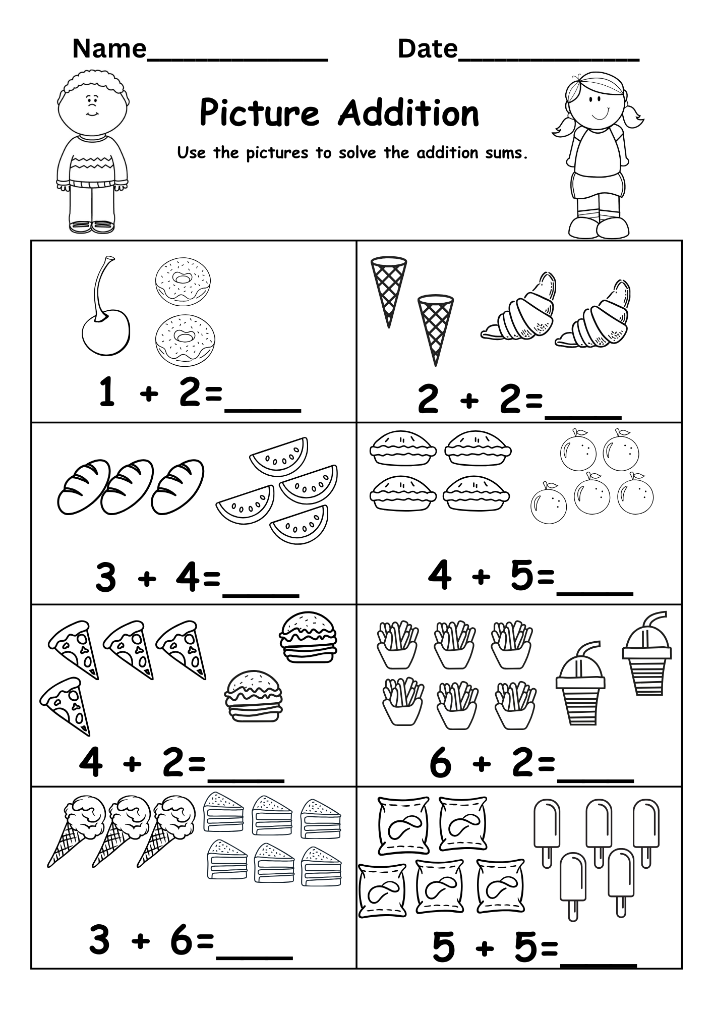 addition within 5 worksheets for kindergarten