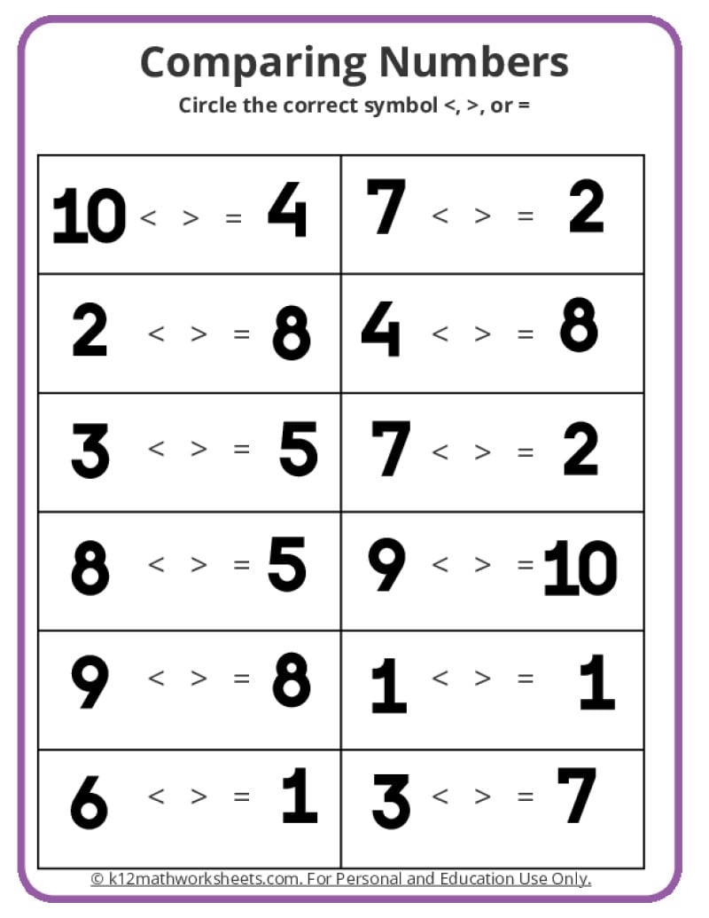 Kindergarten Comparing Numbers Worksheets Kindergarten Comparing Numbers Worksheets
