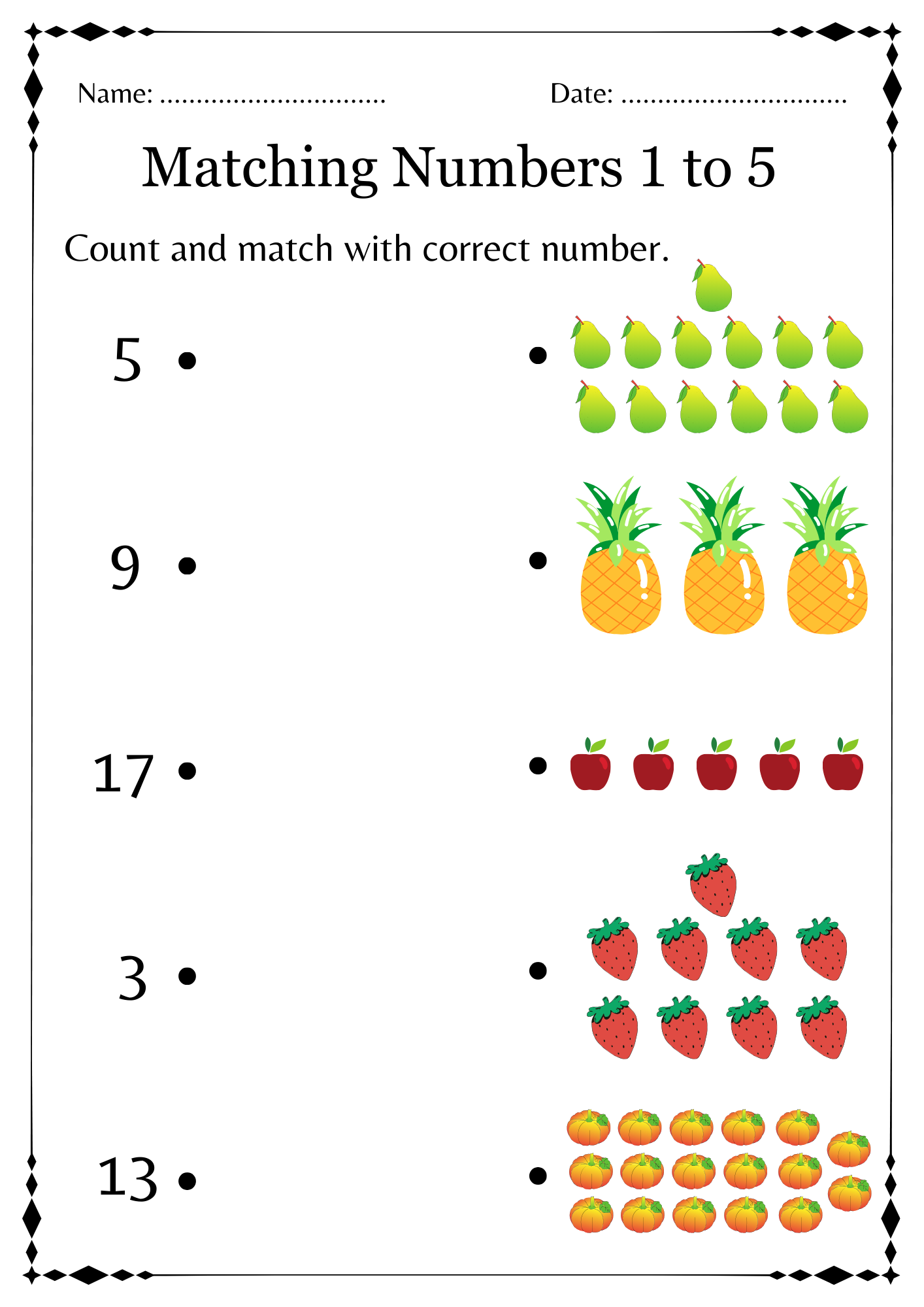 Kindergarten Count And Match Worksheets 1 20 Matching Numbers To 20 Made By Teachers