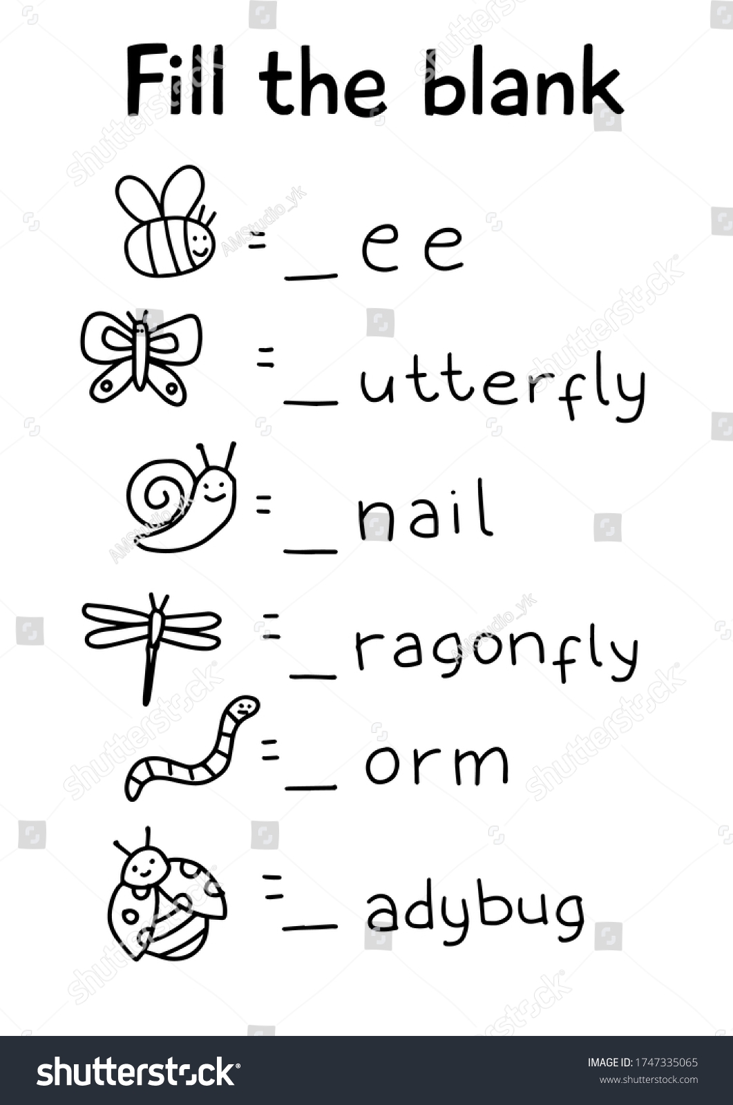 Kindergarten Fiil Blank Worksheet Printable Activity Stock Vector Royalty Free 1747335065 Shutterstock