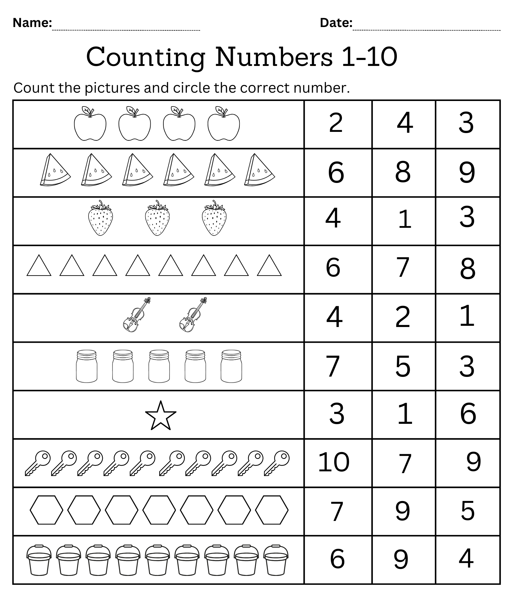 counting worksheets for kindergarten
