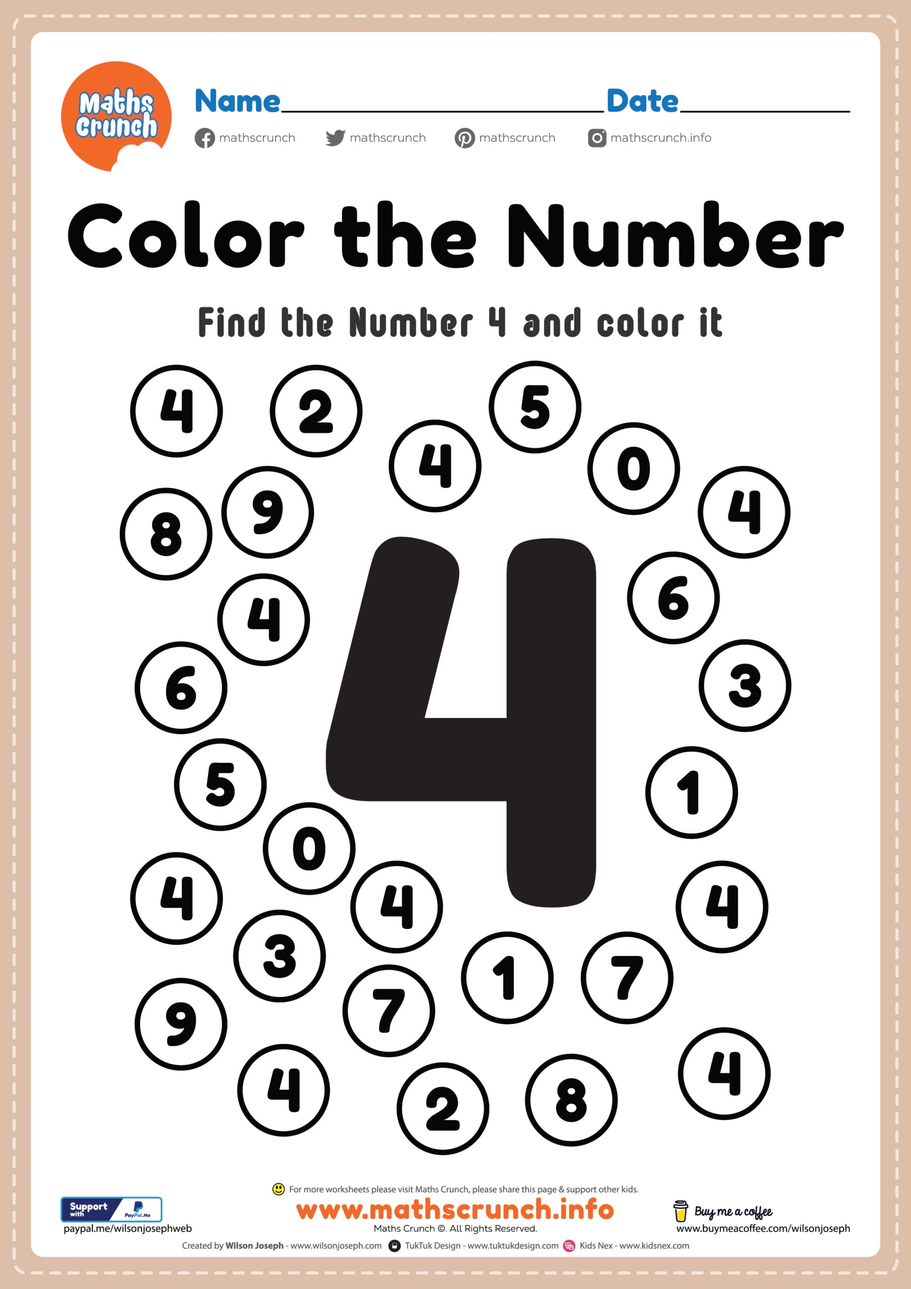 Kindergarten Math Worksheet Number 4 Coloring Free Printable