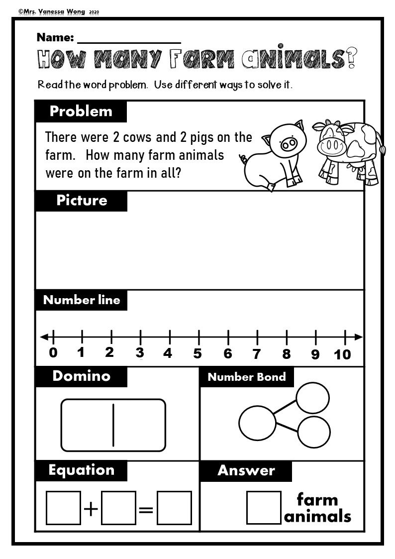 Kindergarten Math Worksheets Addition Word Problems Etsy Kindergarten Math Worksheets Addition Word Problems Etsy