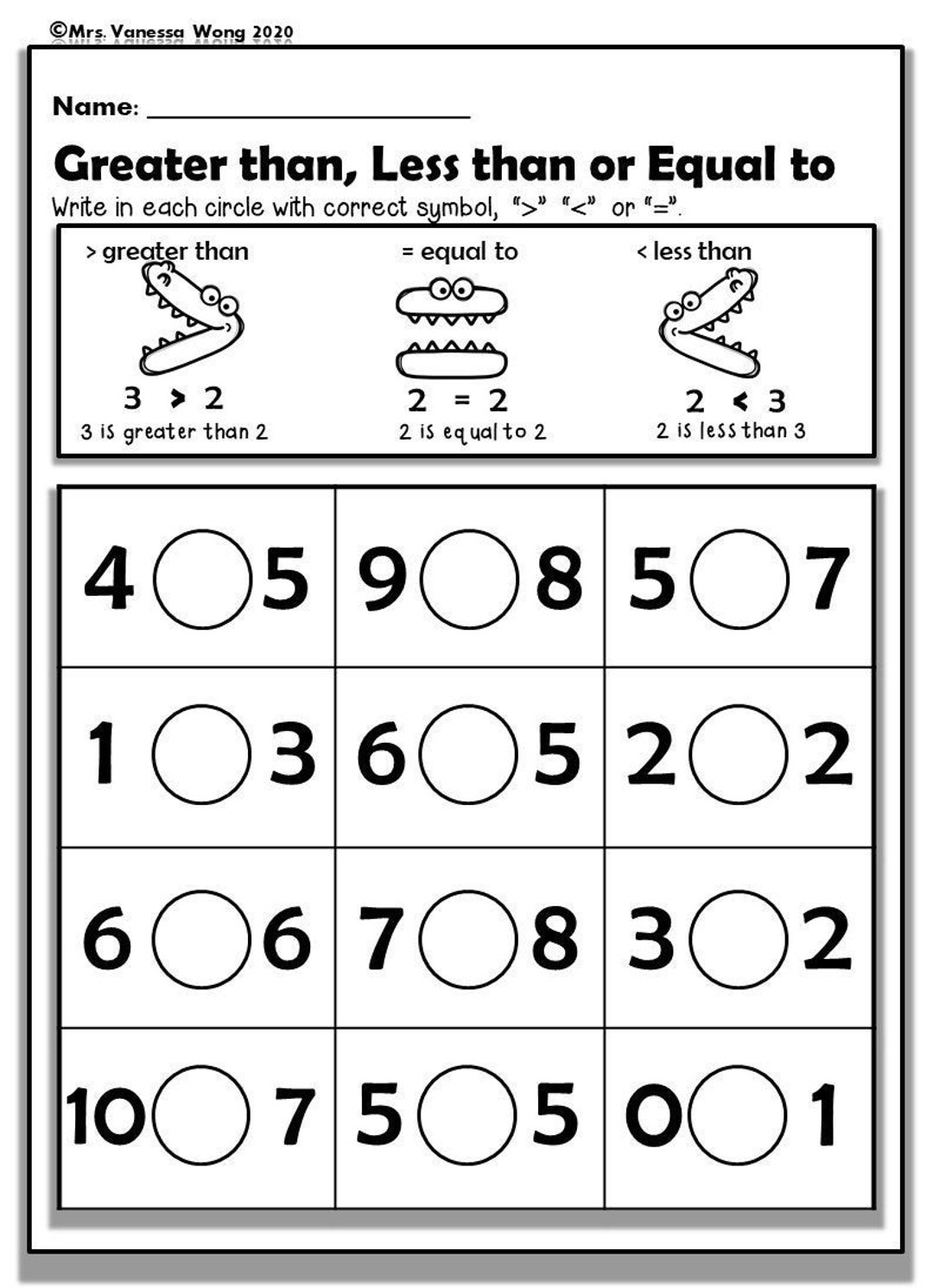 Kindergarten Math Worksheets Comparing Numbers 1 10 PDF Pattern Etsy Kindergarten Math Worksheets Comparing Numbers 1 10 PDF Pattern Etsy