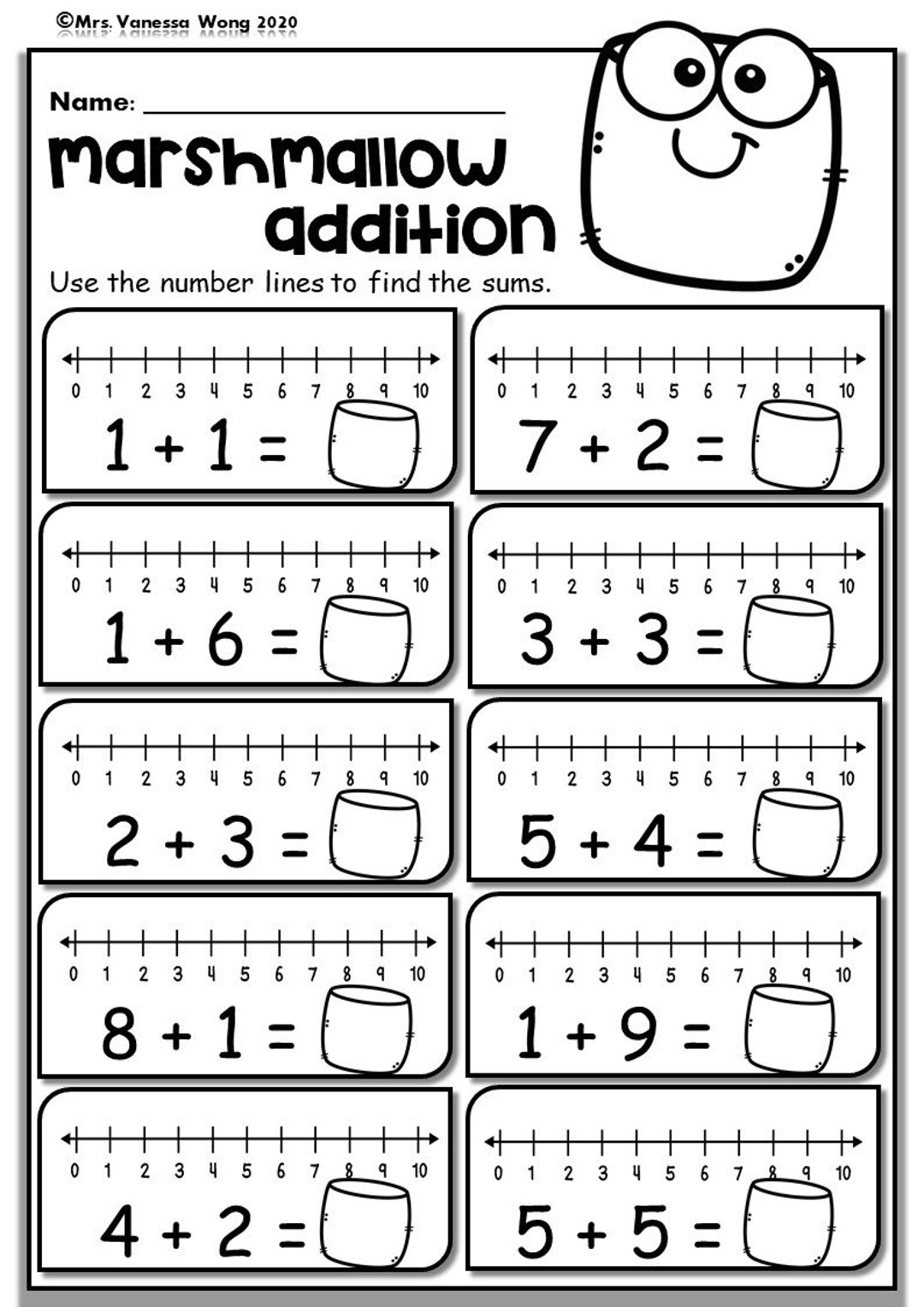 Kindergarten Math Worksheets Number Line Addition PDF Etsy