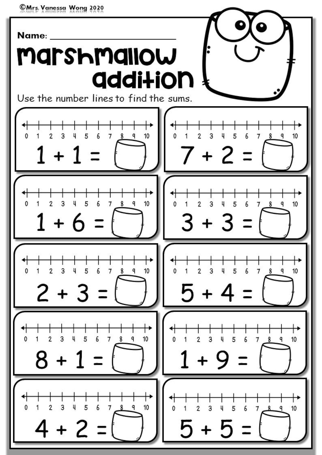 Kindergarten Math Worksheets Number Line Addition PDF Etsy