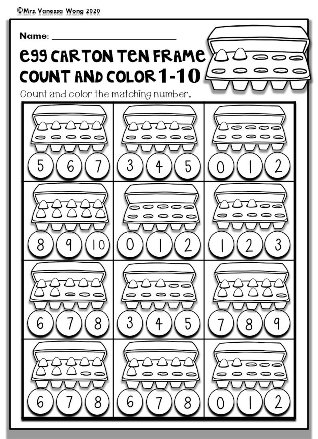 Kindergarten Math Worksheets Numbers 1 10 Ten Frame PDF Pattern Etsy Israel