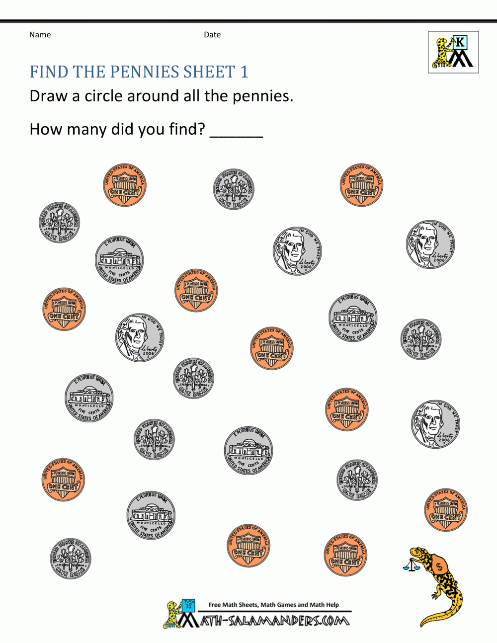 free printable coin worksheets