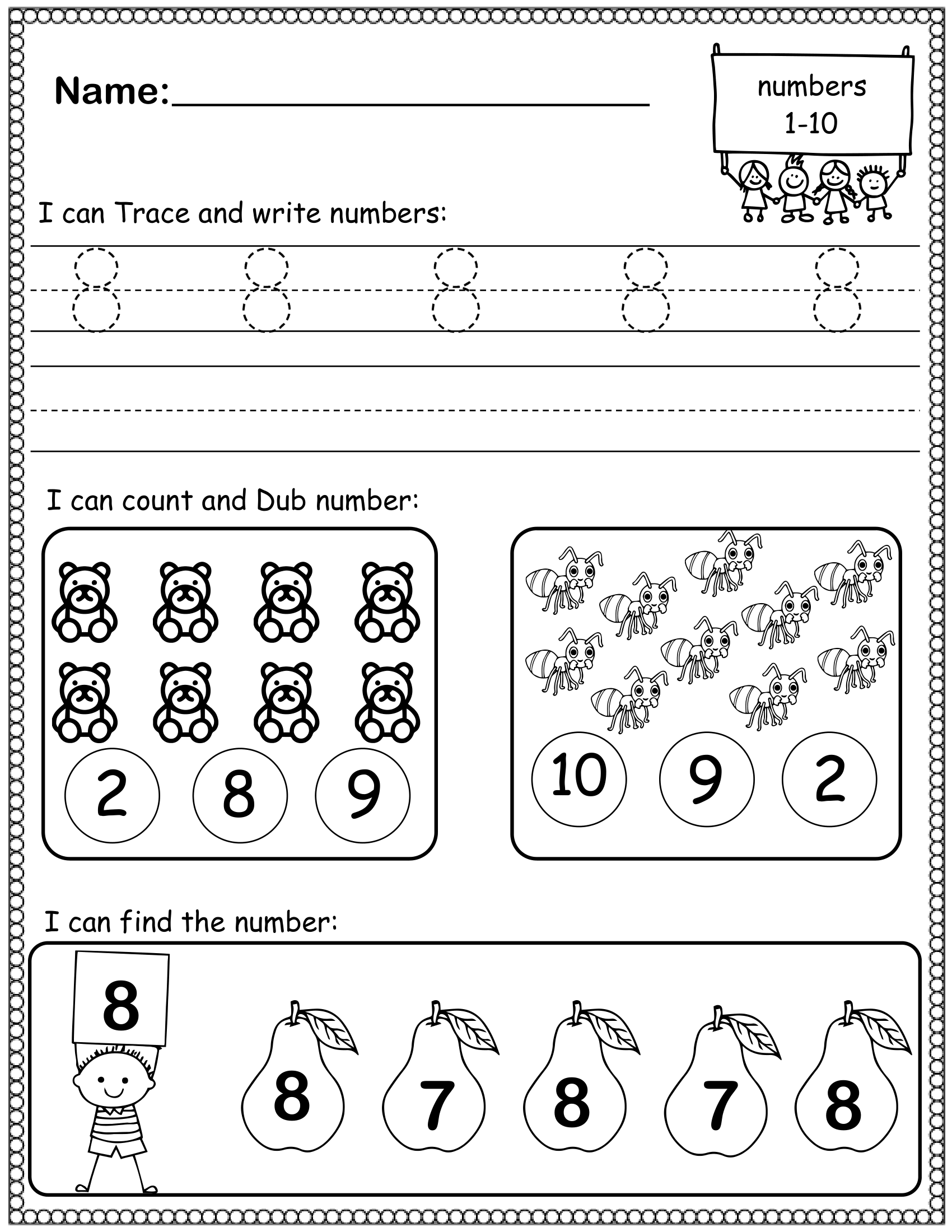 kindergarten number worksheets