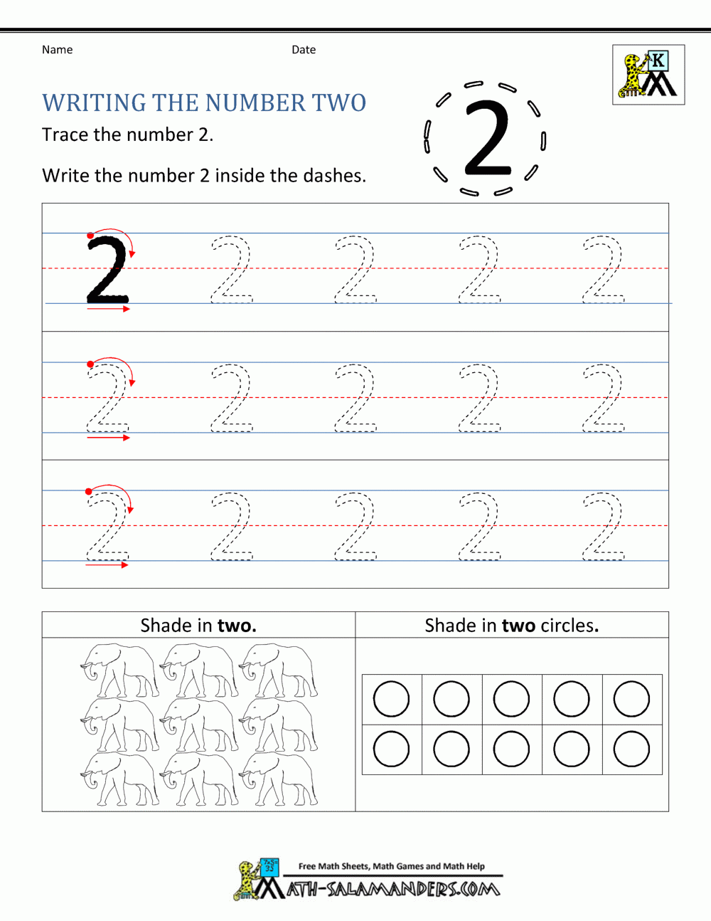 number two worksheet kindergarten