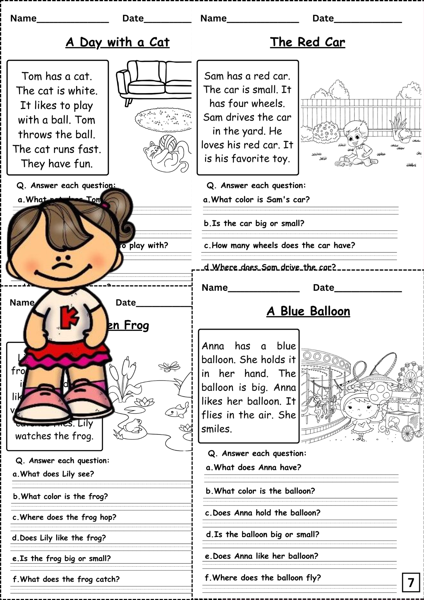 Kindergarten Reading Comprehension 34 Printables 16 Passages