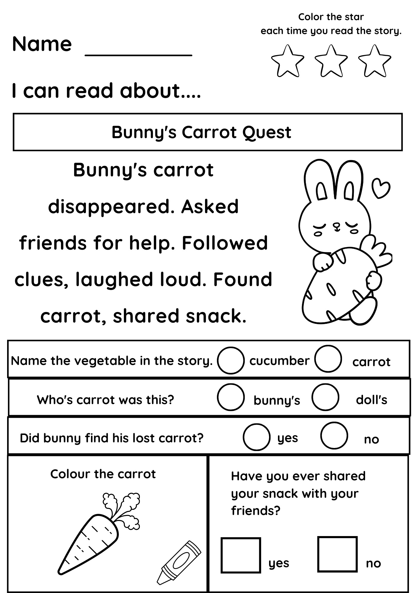 reading comprehension worksheets for kindergarten pdf
