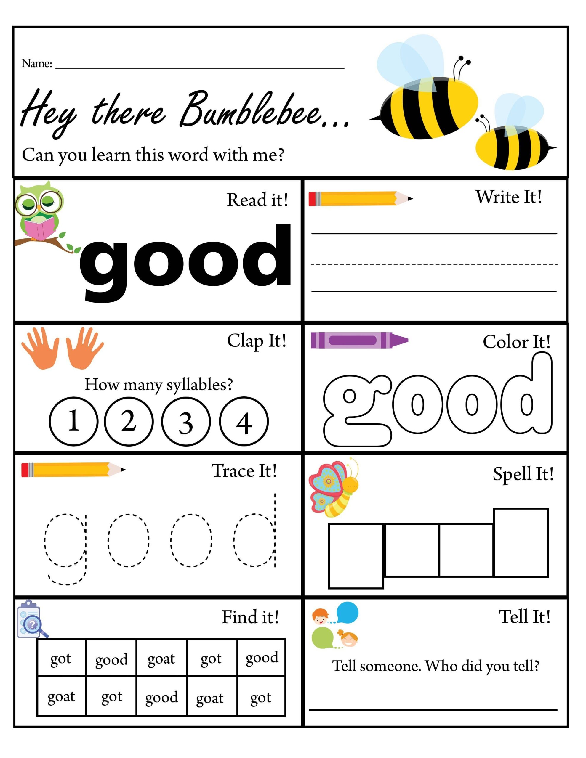 Kindergarten Sight Word Good Worksheet Dolch Sight Words TPT