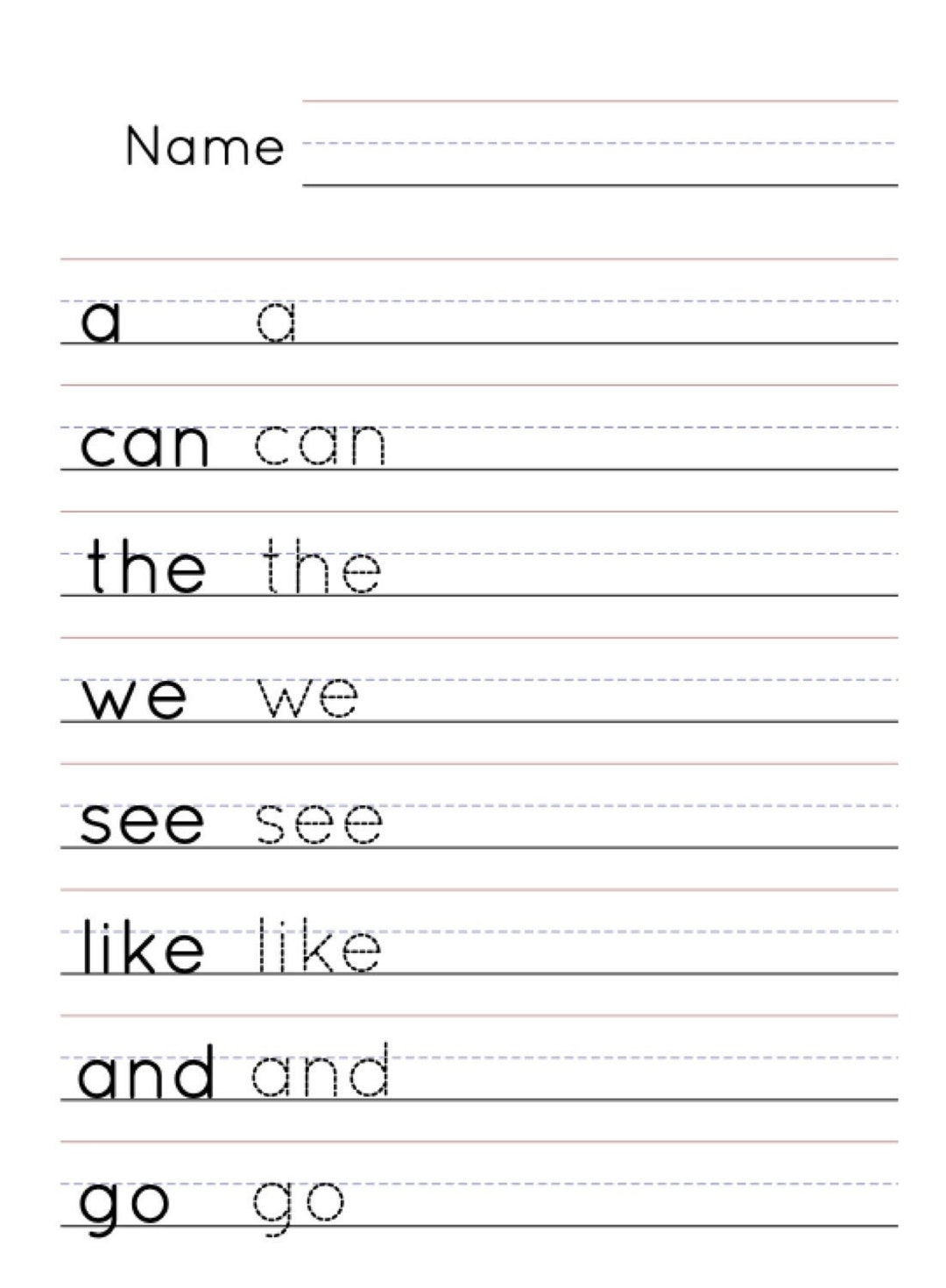 kindergarten sight word practice worksheets