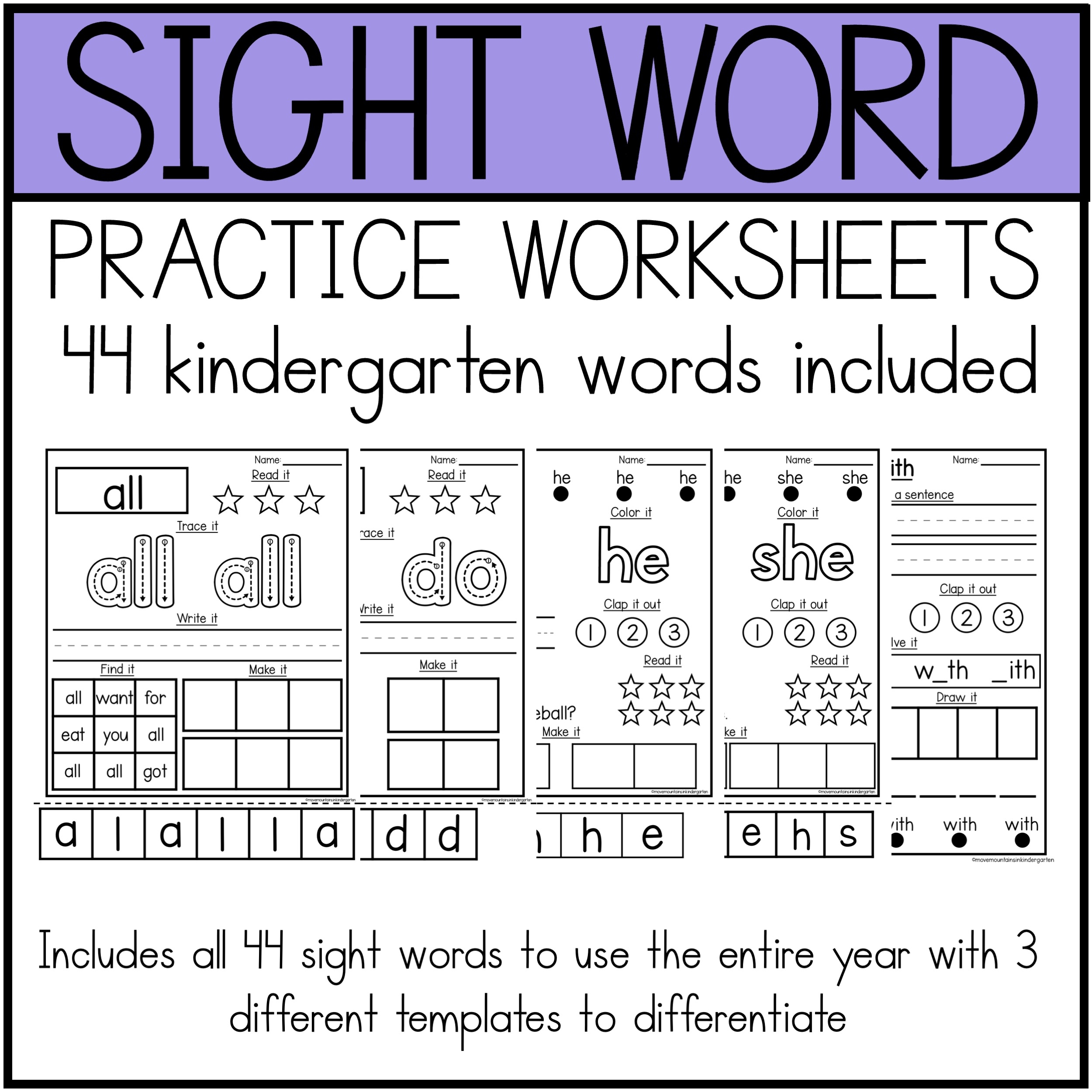 free sight word worksheets for kindergarten