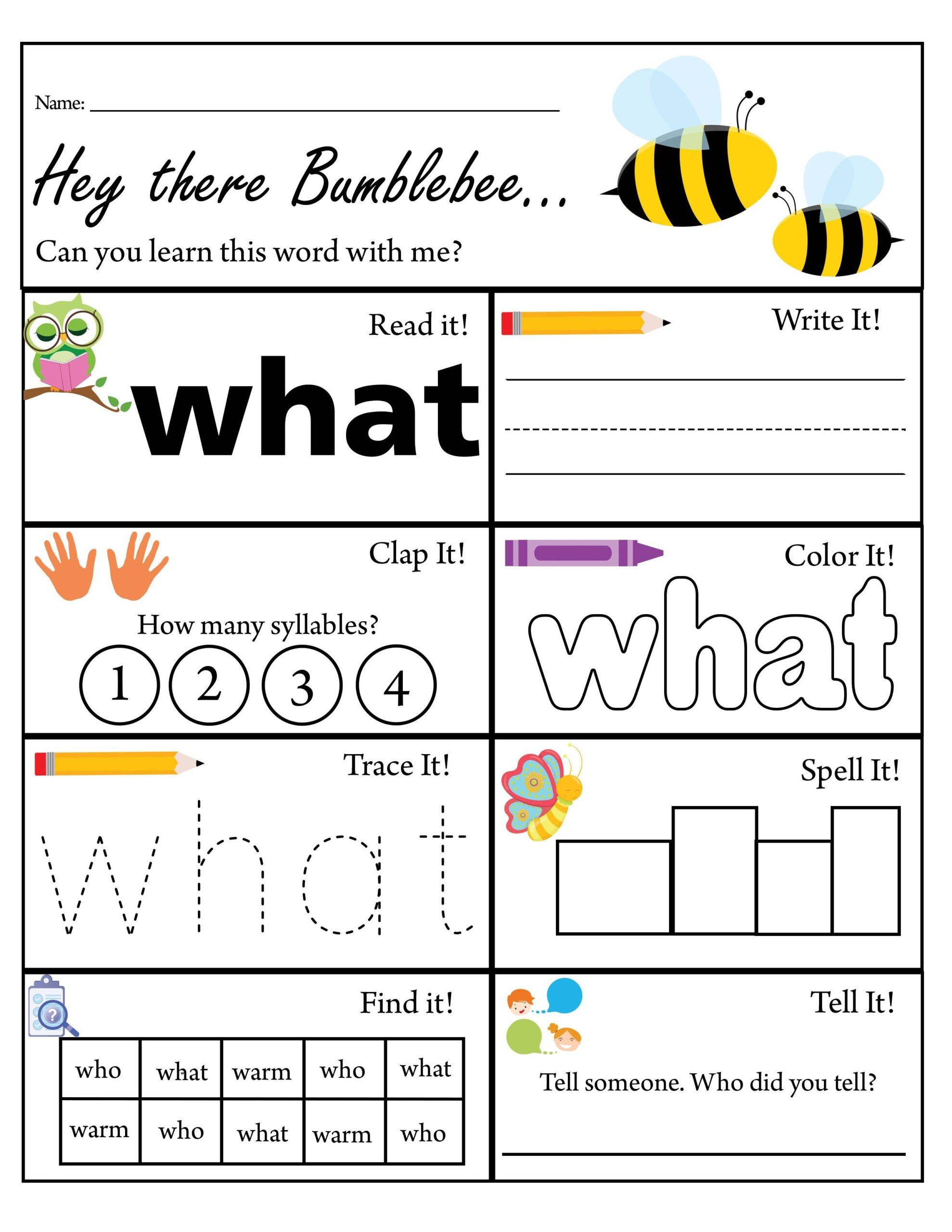 Kindergarten Sight Word What Worksheet Dolch Sight Words TPT Kindergarten Sight Word What Worksheet Dolch Sight Words TPT