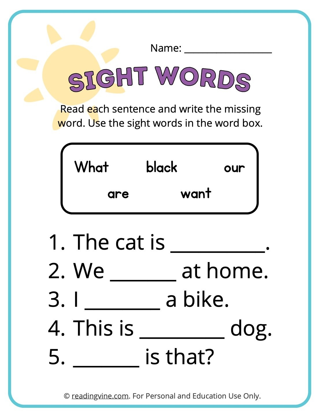 Kindergarten Sight Words Worksheets Worksheets Library