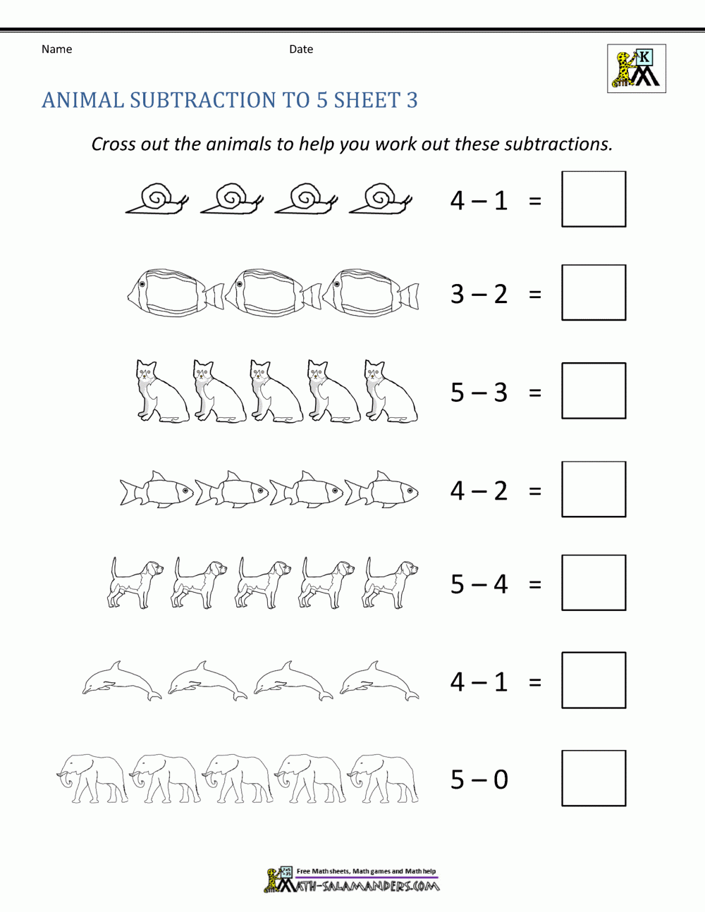 subtraction kindergarten worksheet