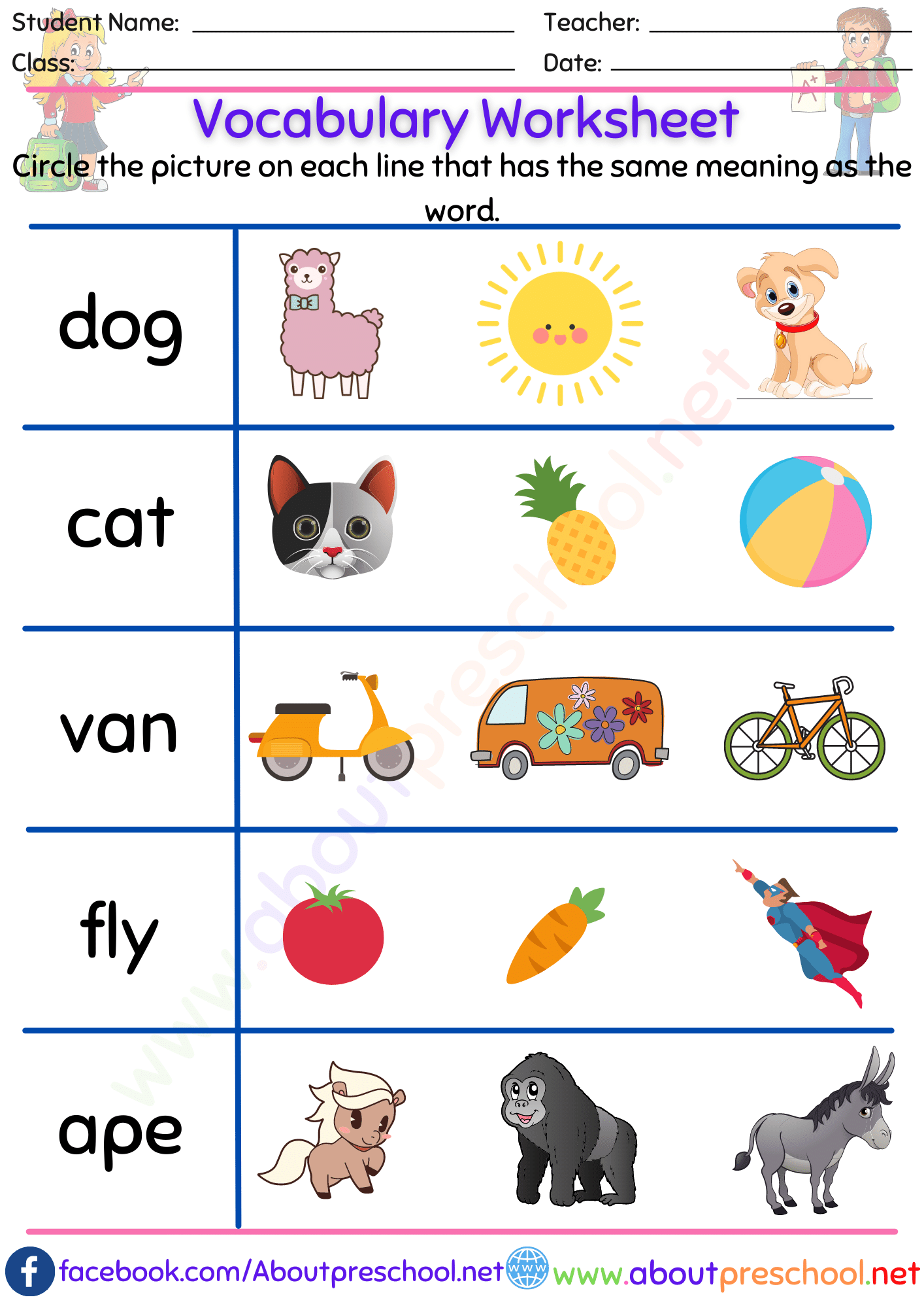 Kindergarten Vocabulary Worksheet Archives Page 8 Of 8 About Worksheets Library