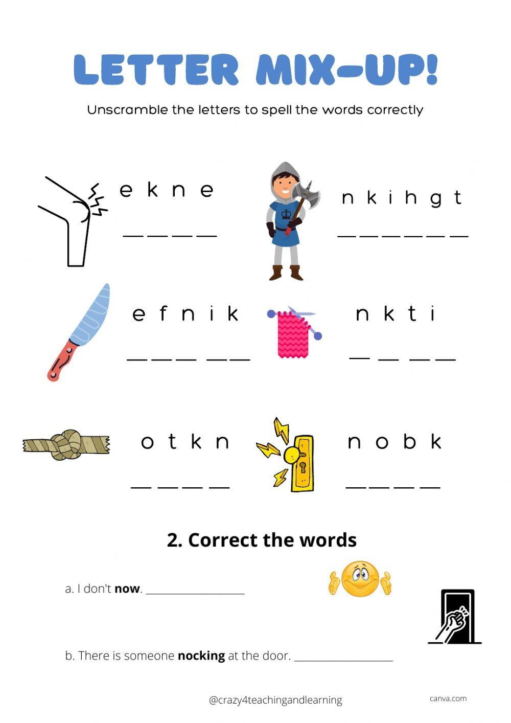 Kn Spelling Worksheet Worksheets Library