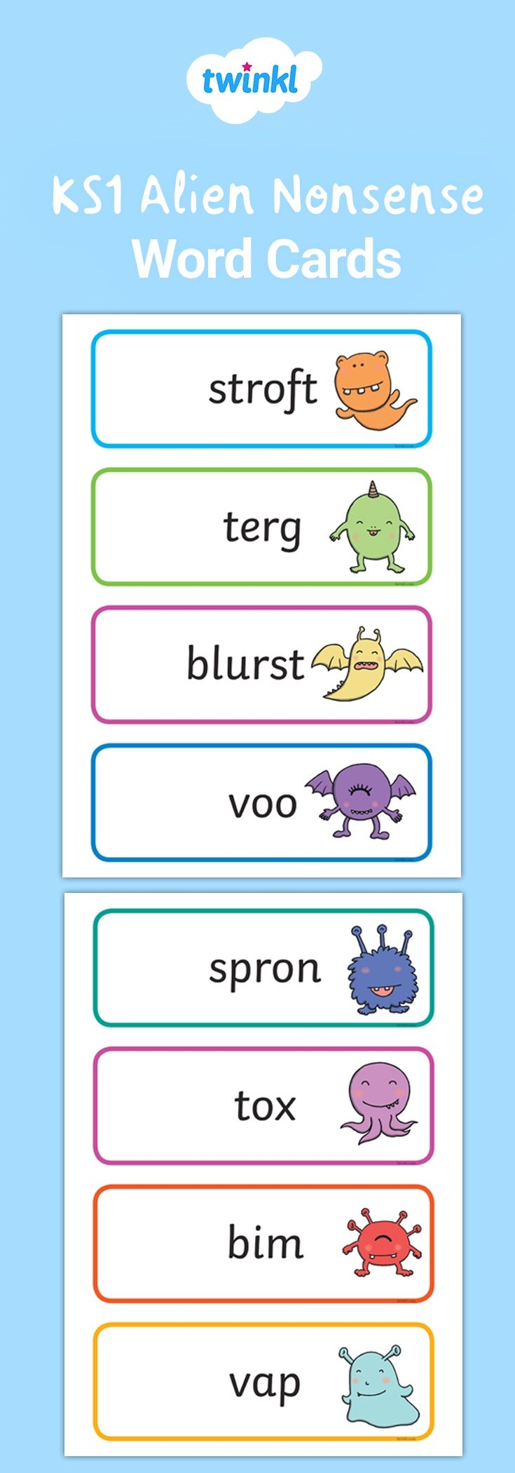 KS1 Alien Nonsense Word Cards KS1 Alien Nonsense Word Cards