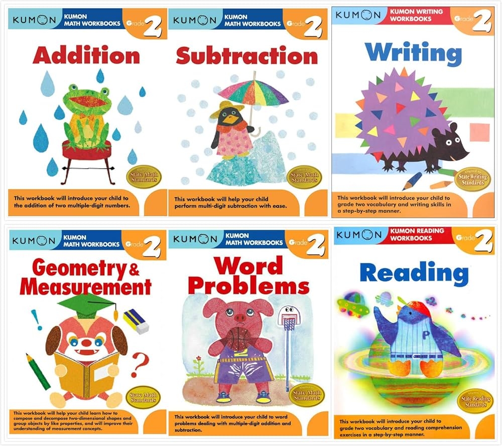 Kumon Grade 2 Complete Set 6 Workbooks Addition Subtraction Geometry Measurement Word Problems Reading Writing Kumon Publishing Amazon Books