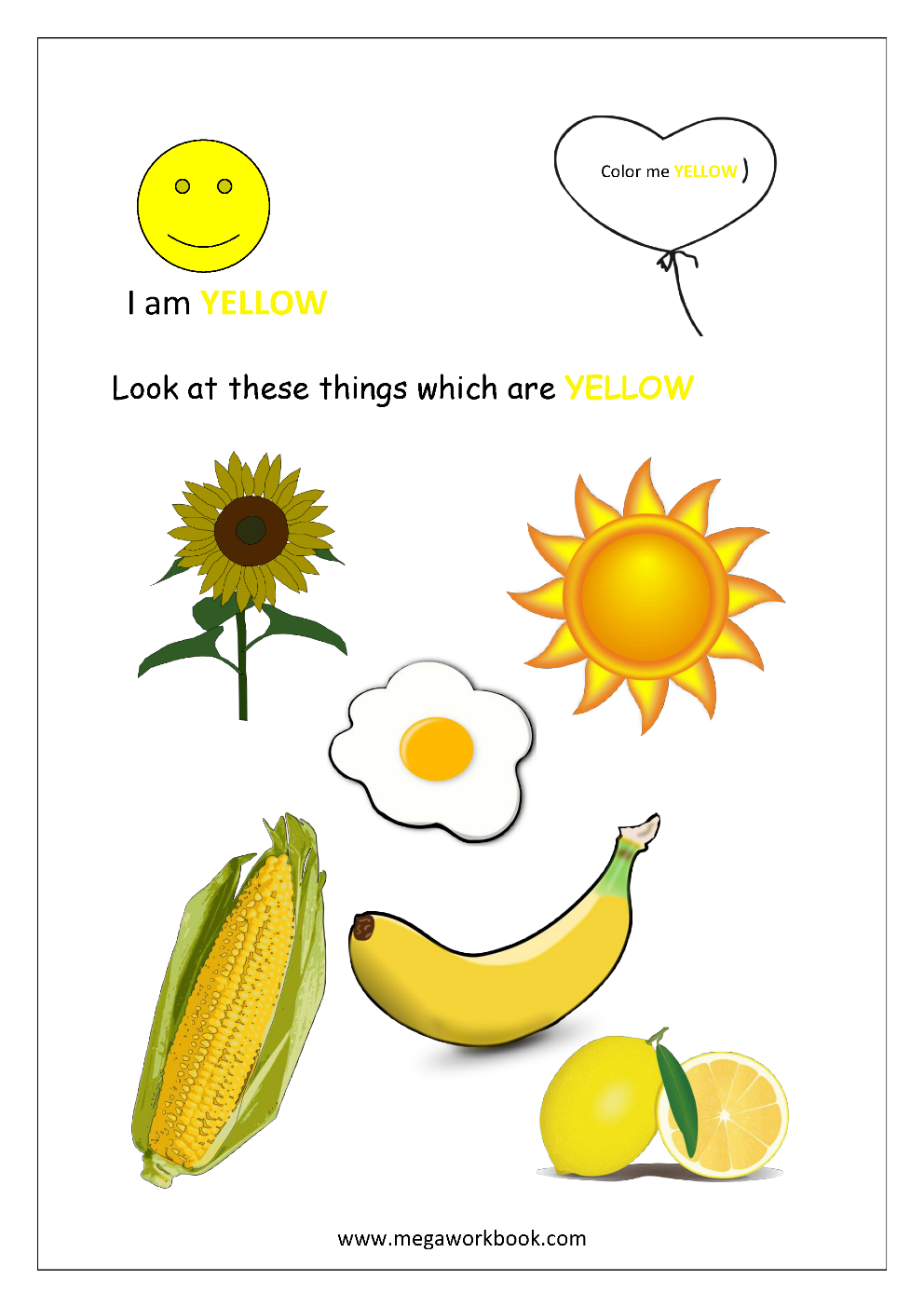 color yellow worksheets preschool