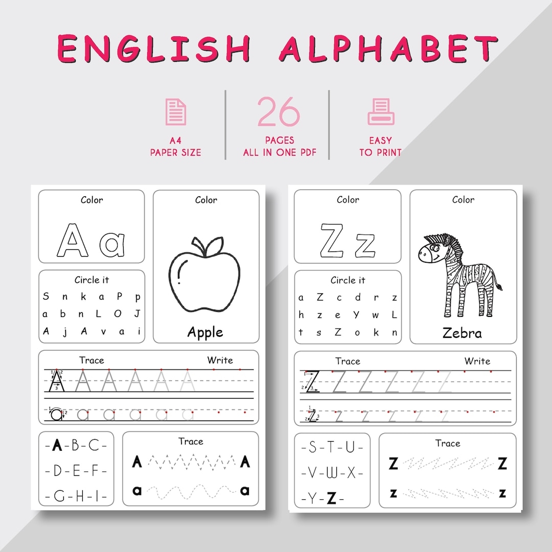 Learning Alphabet Printable Worksheets For Kids Kindergarten Handwriting 26 A4 Cards In One PDF Etsy Learning Alphabet Printable Worksheets For Kids Kindergarten Handwriting 26 A4 Cards In One PDF Etsy