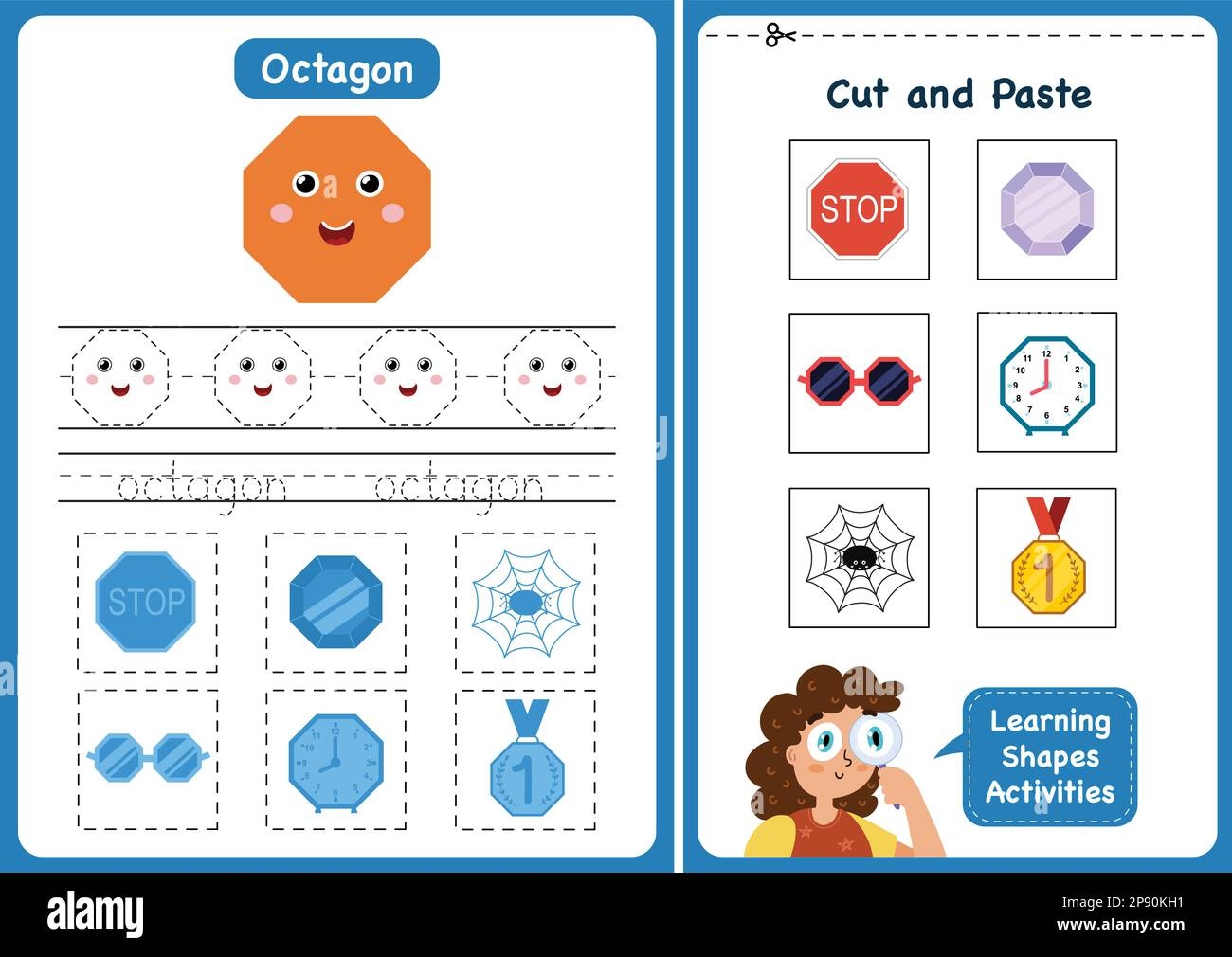 Learning Shapes Activity Page Octagon Geometric Shapes Worksheets For Kids Stock Vector Image Art Alamy