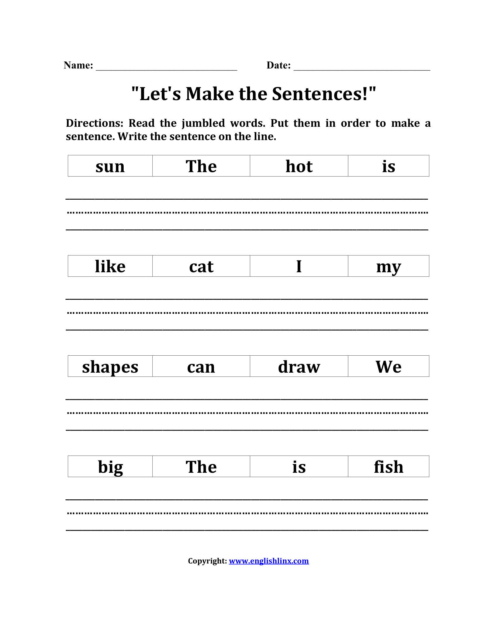 Let s Make The Sentences Kindergarten Sentence Builder Let s Make The Sentences Kindergarten Sentence Builder