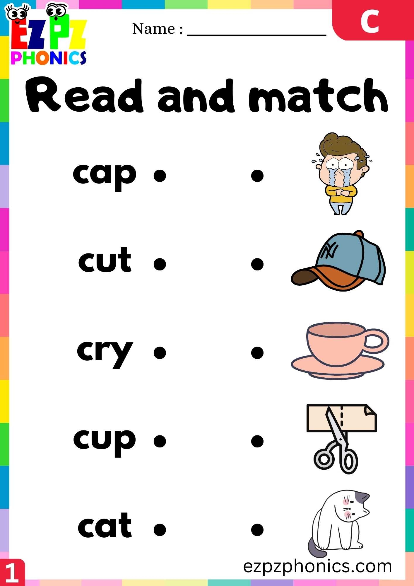 Letter C Read And Match Beginning Sounds Worksheet Ezpzphonics