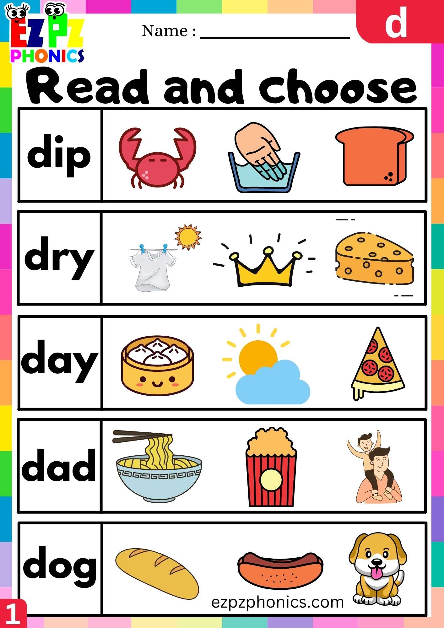 Letter D Read And Choose Beginning Sounds Worksheet Ezpzphonics