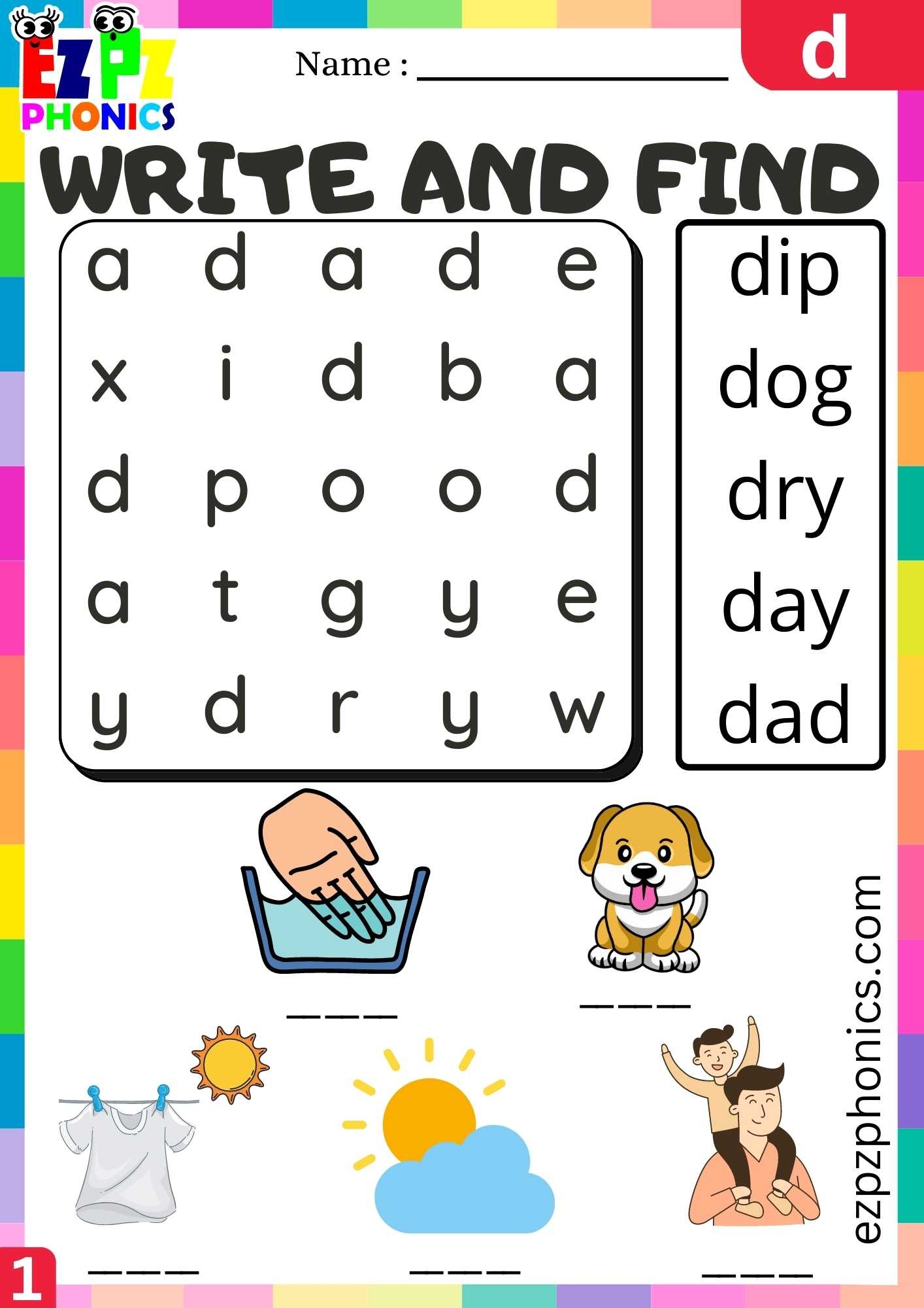 Letter D Write And Find Beginning Sounds Worksheet Ezpzphonics