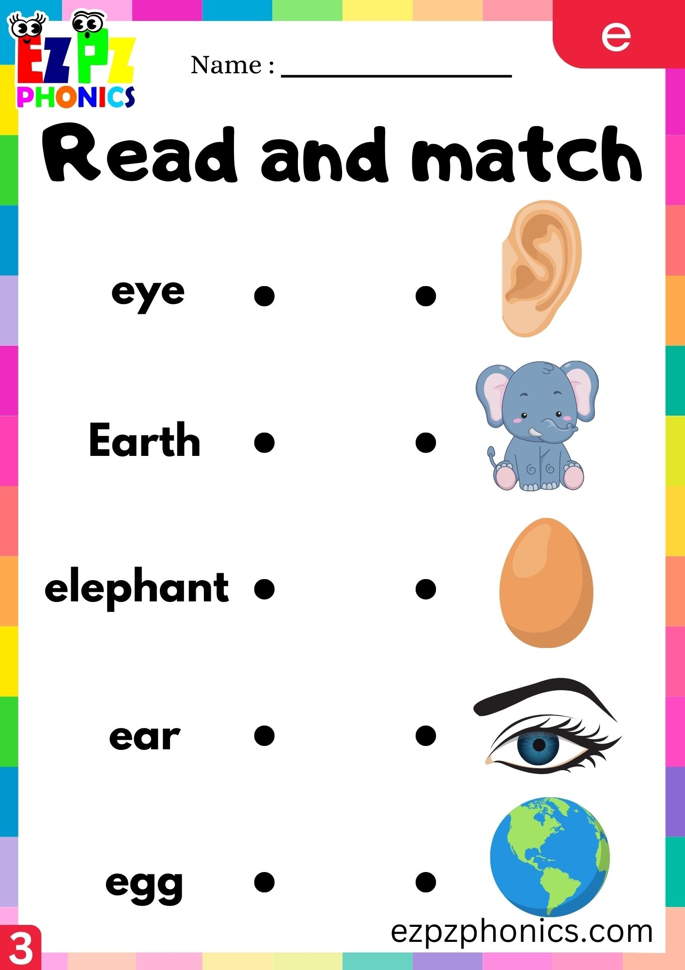 Letter E Read And Match Phonics Activity Group 3 Ezpzphonics