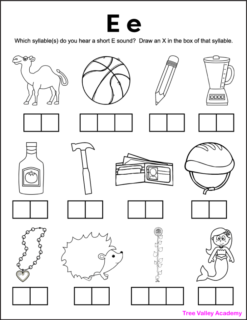 Letter E Sound Worksheets Tree Valley Academy