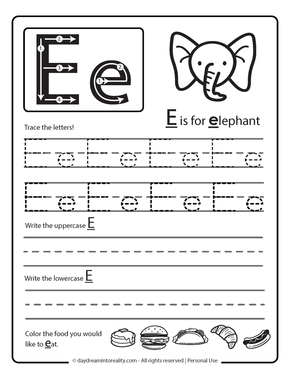 letter e worksheet preschool