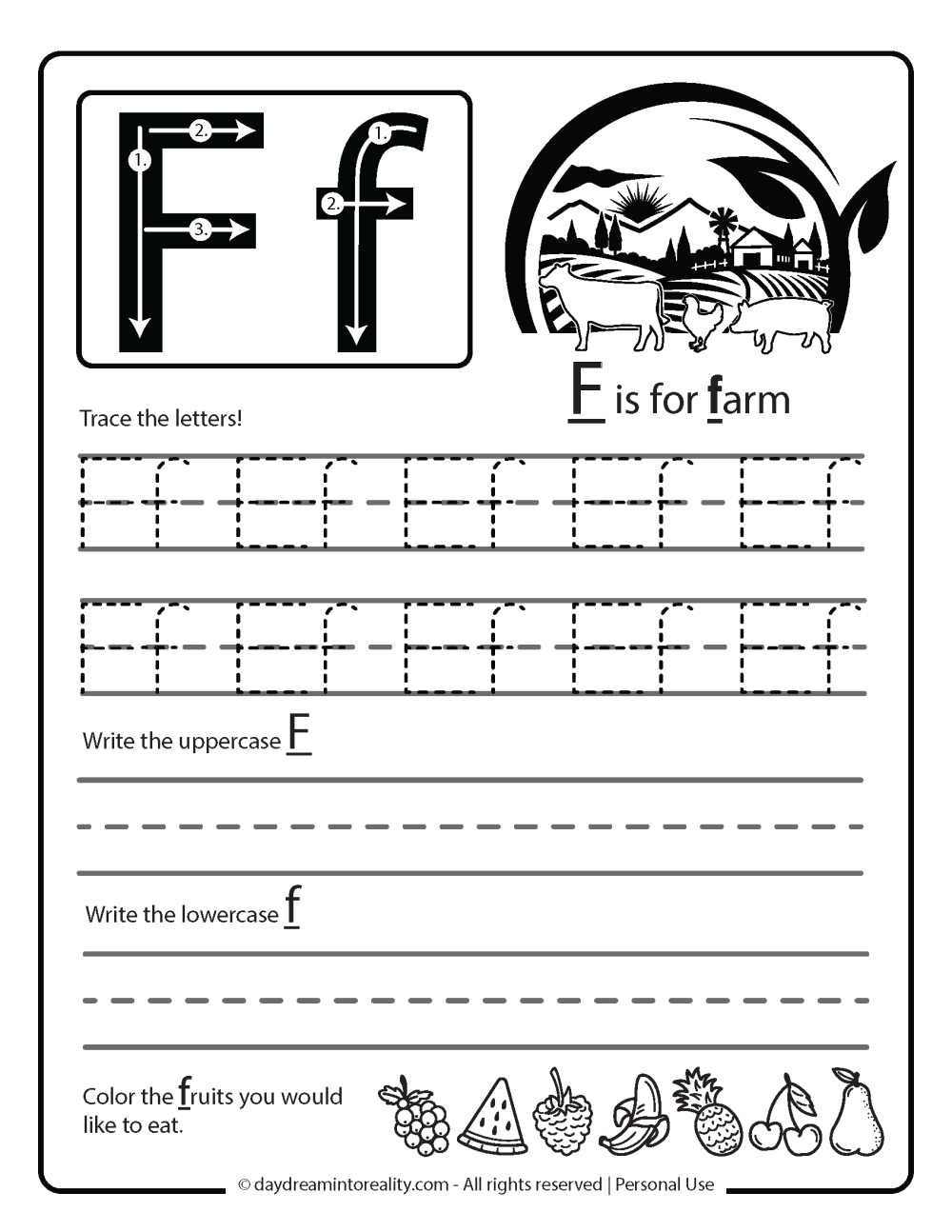 free printable letter f worksheets