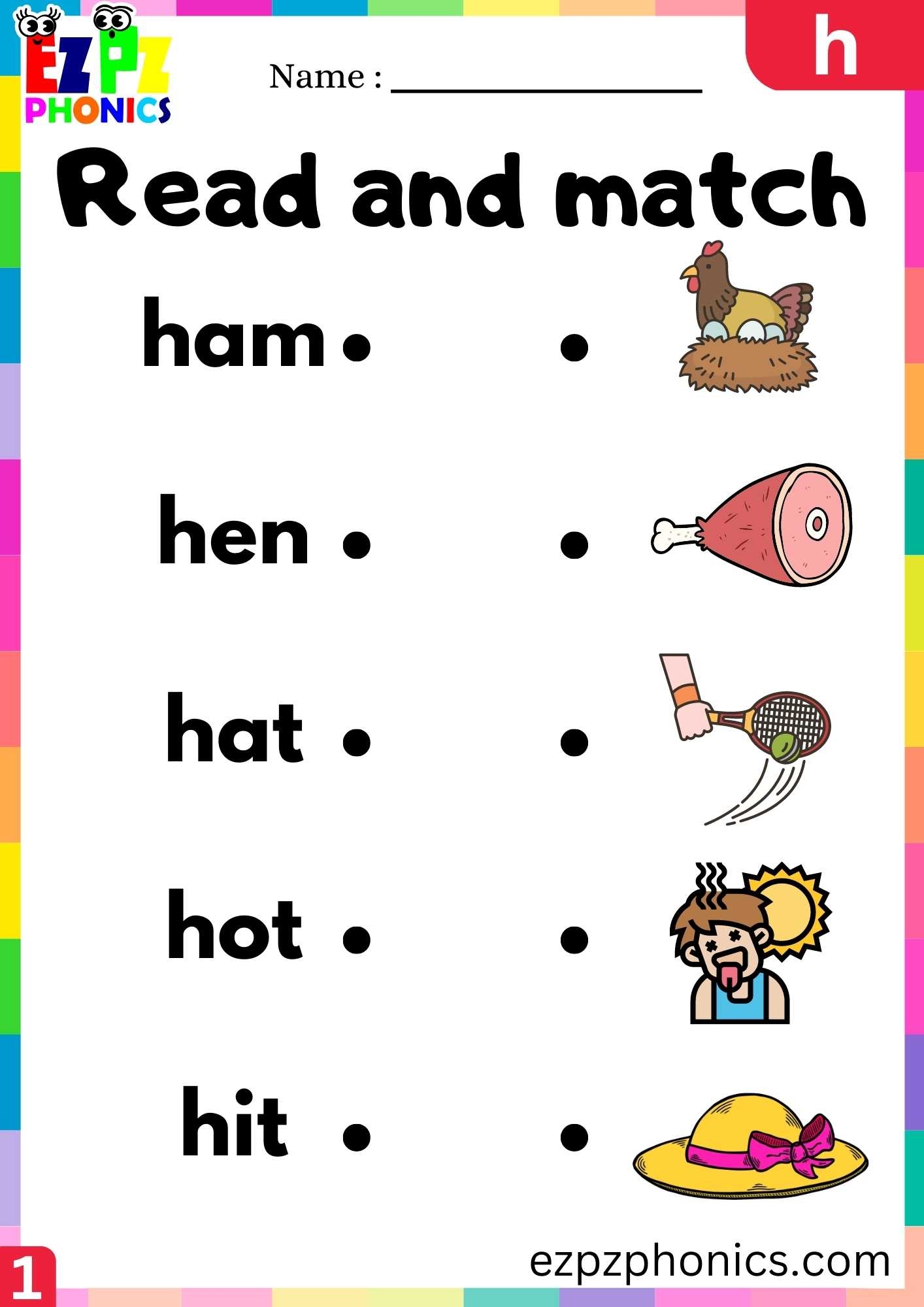Letter H Read And Match Beginning Sounds Worksheet Ezpzphonics