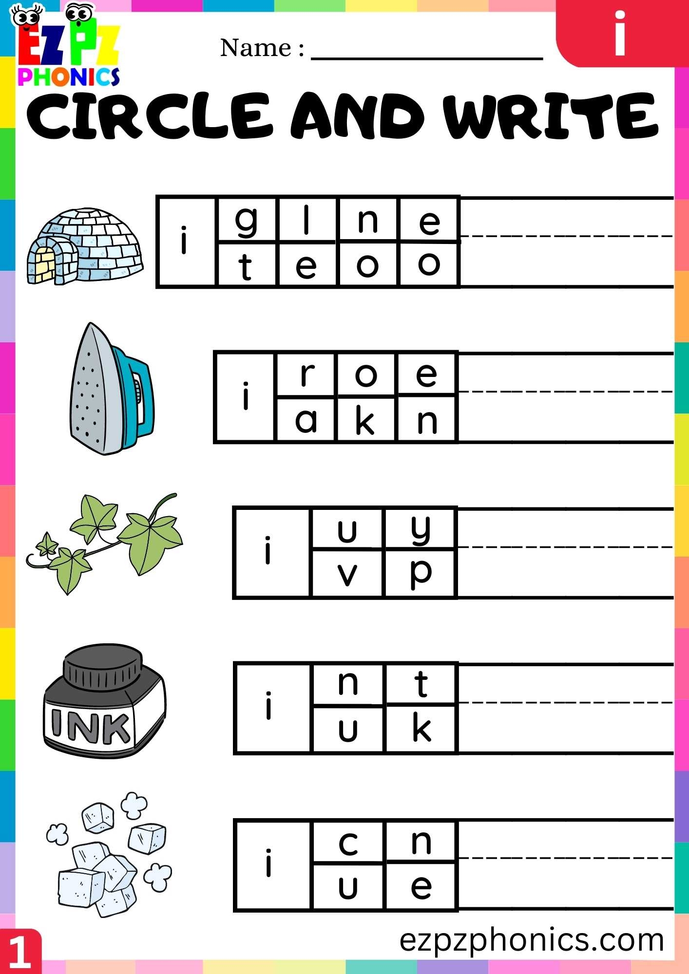Letter I Circle And Write Beginning Sounds Worksheet Ezpzphonics