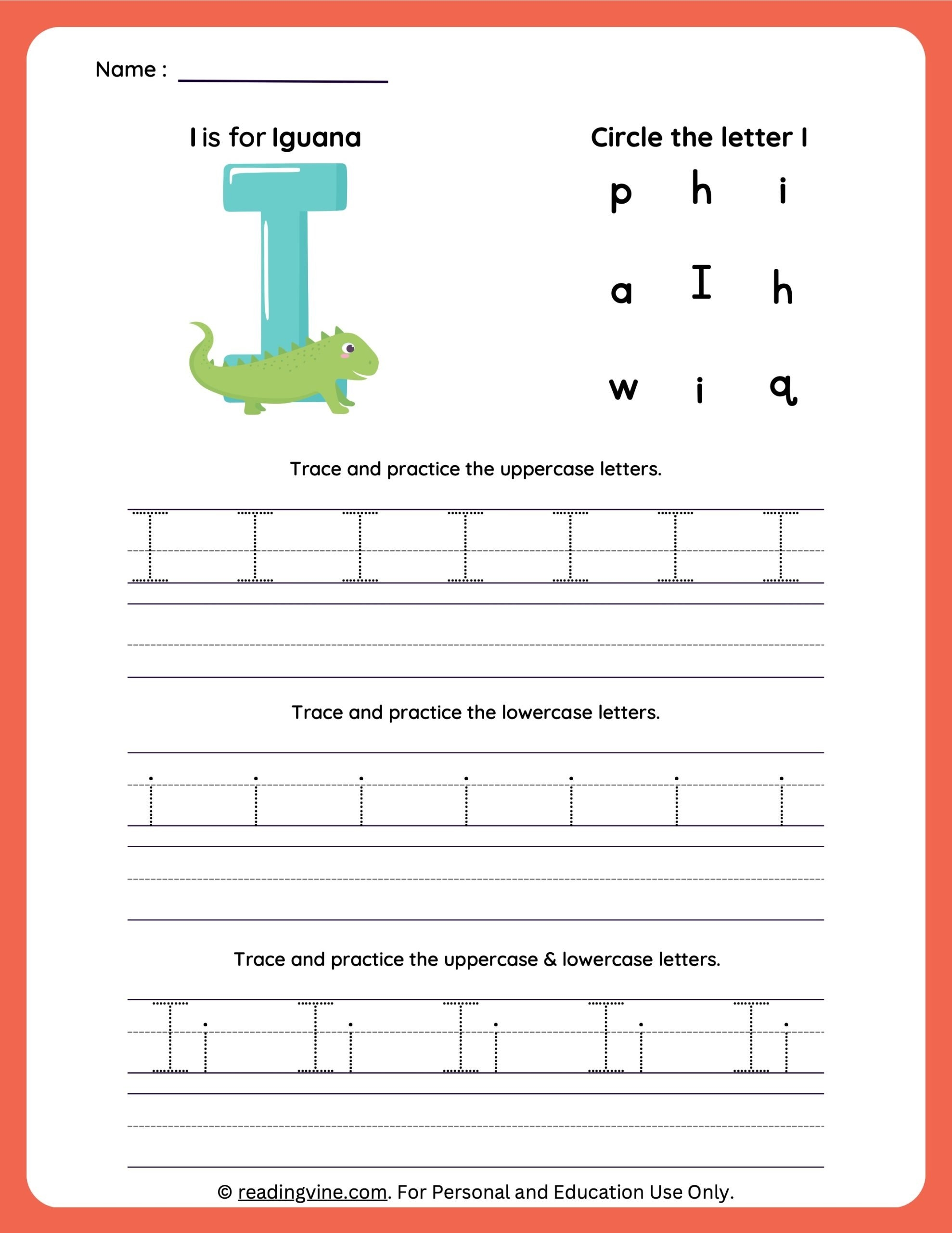 Letter I Tracing Worksheets For Preschool