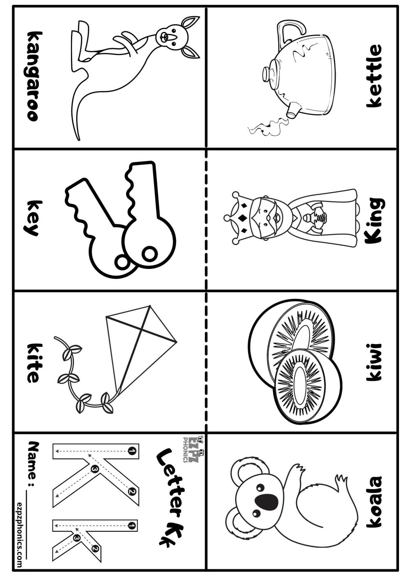 Letter K Mini Coloring Book Free Printable PDF Ezpzphonics