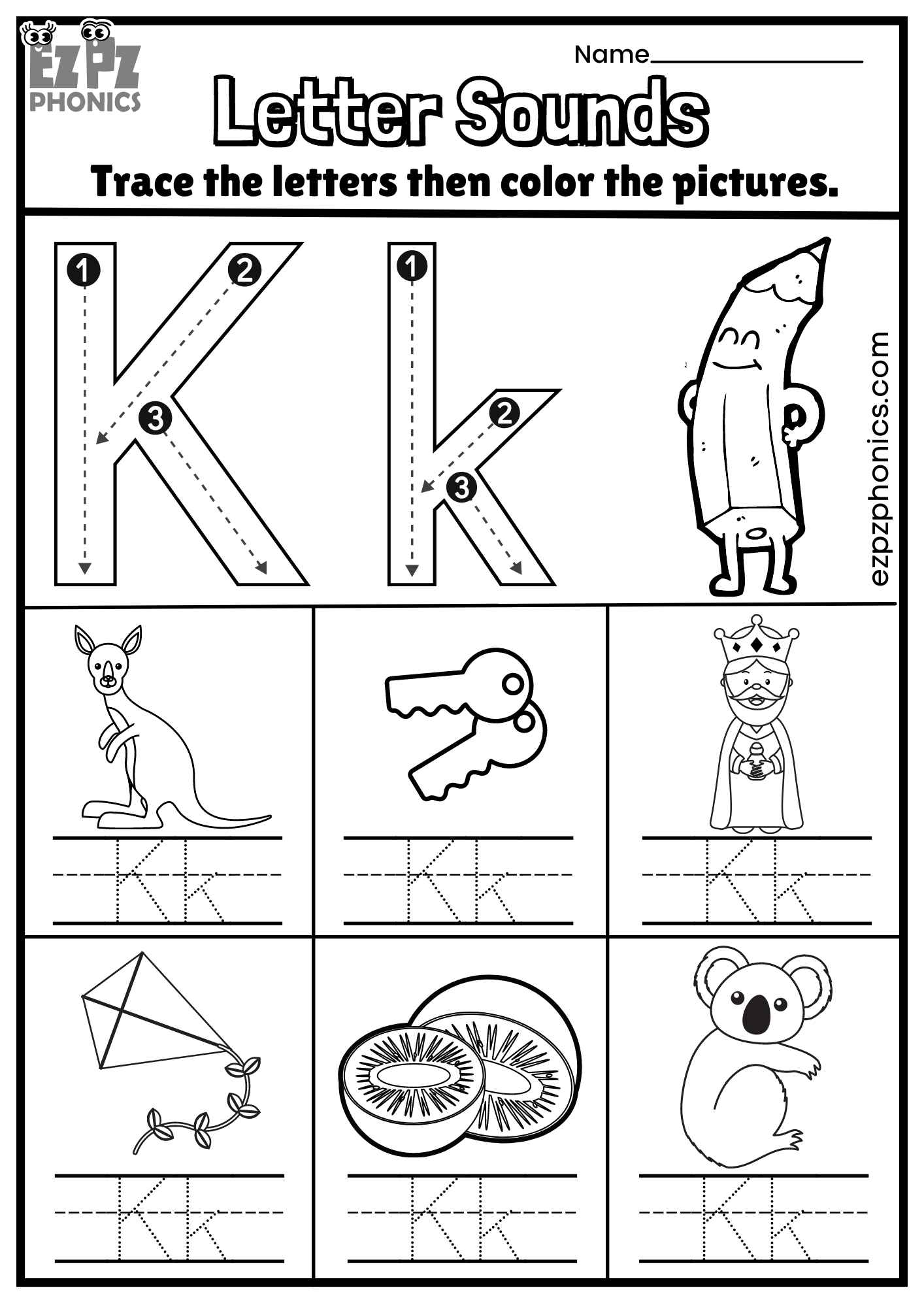 letter k phonics worksheets