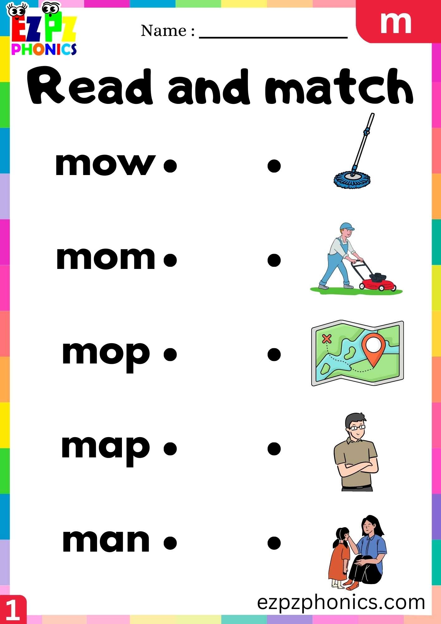 Letter M Read And Match Beginning Sounds Worksheet Ezpzphonics