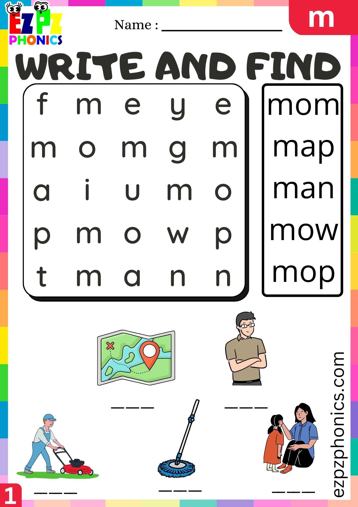 Letter M Write And Find Beginning Sounds Worksheet Ezpzphonics