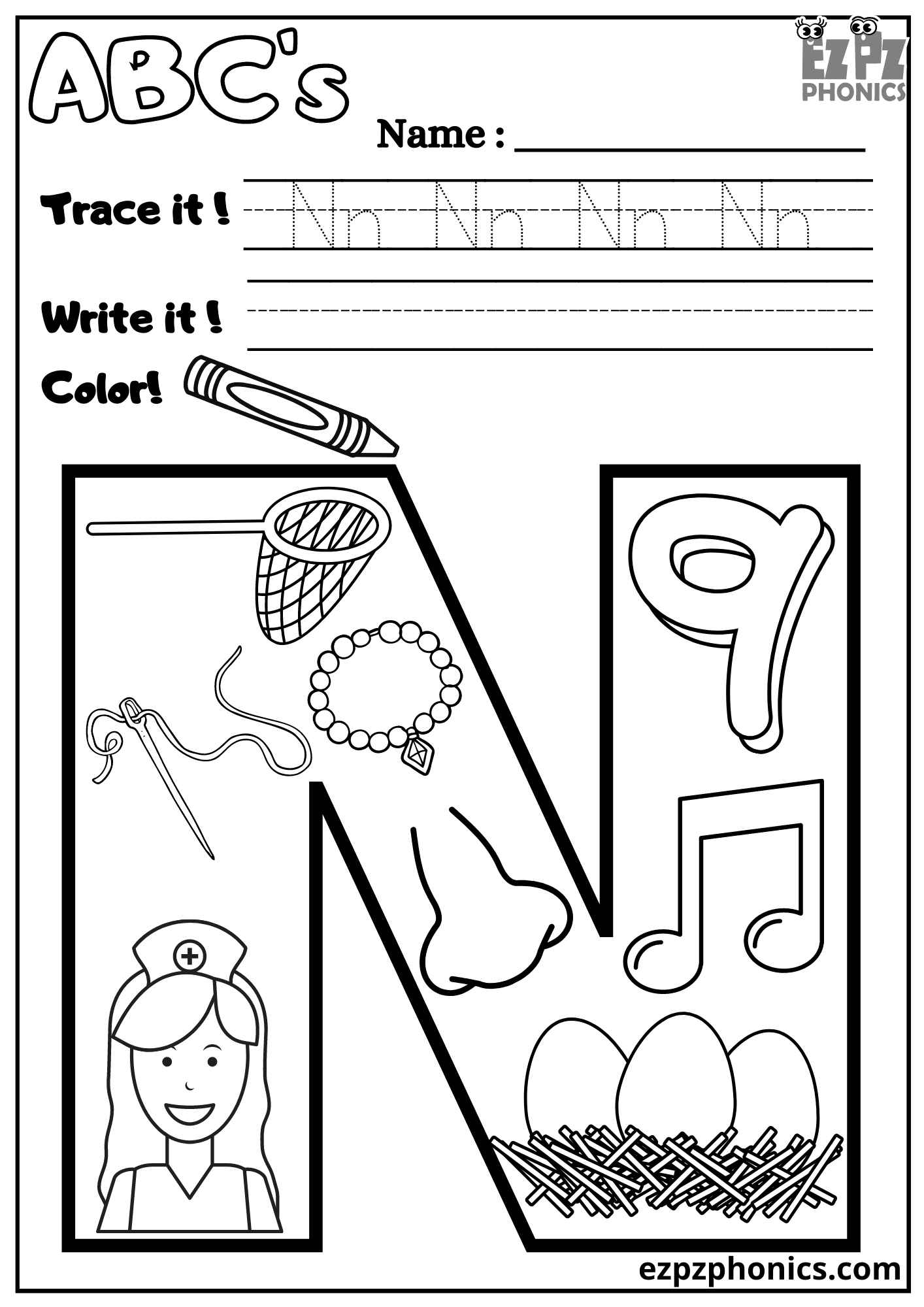 letter n phonics worksheets